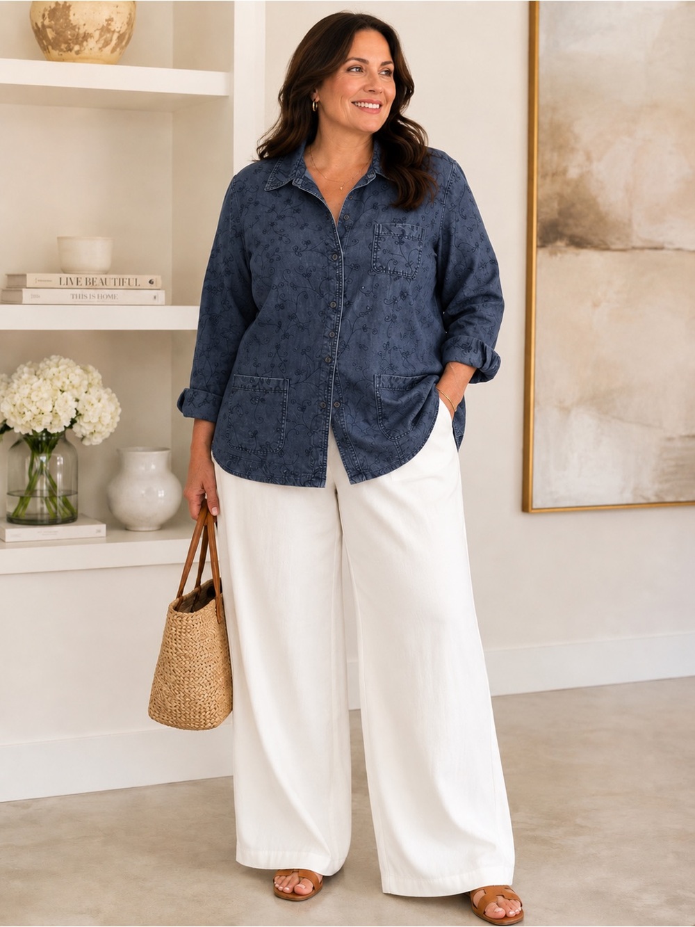 Valerie Stevens, Navy chambray button-down shirt 1X